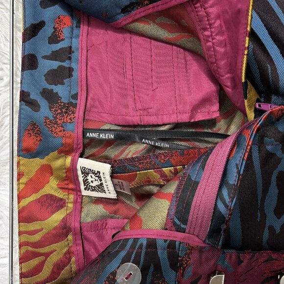 Anne Klein Colorful Abstract Jacquard Pants Slim Leg Manzanita Wineberry Size 8 - Picture 10 of 13